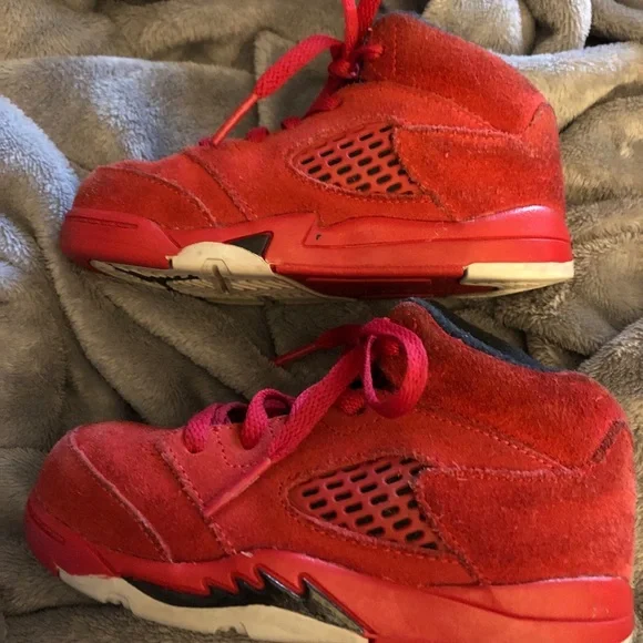 Toddler Air Jordan 5V Retro University Red Suede Raging Bull Size 8C - Picture 2 of 5